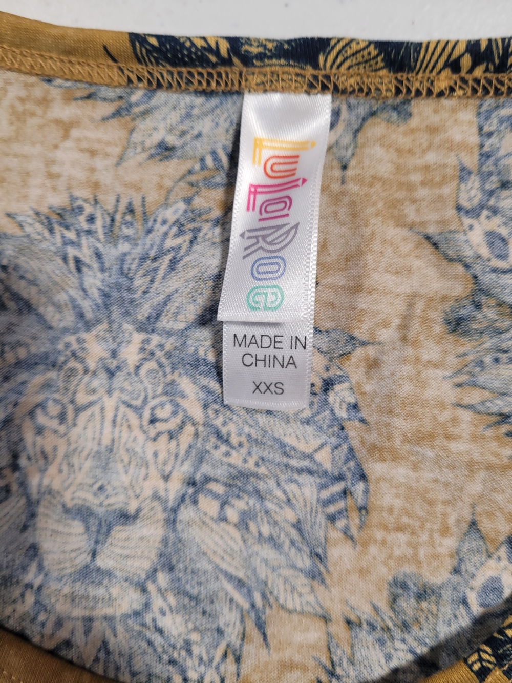 LuLaRoe Mustard Yellow Tee with Navy Lion Print - Picture 2 of 4